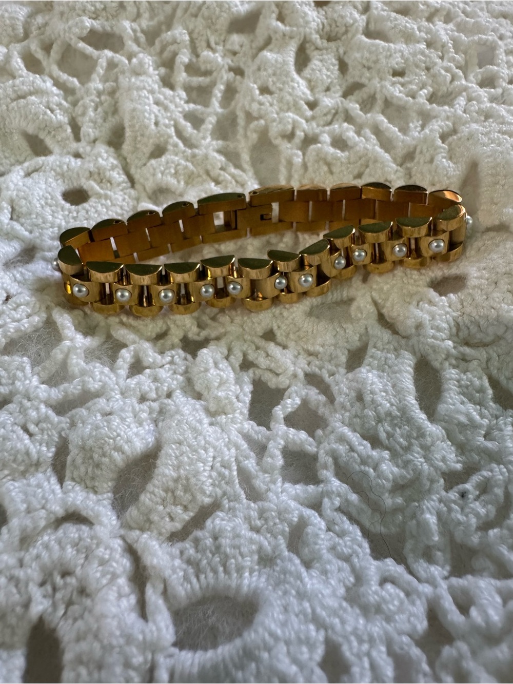 Bracha Perla Rolly Gold Pearl Accent Link Bracelet for Women